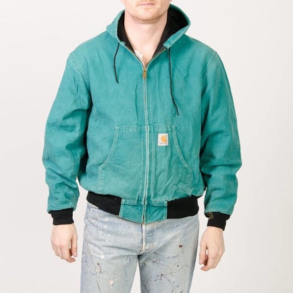 Carhartt Other - Carhartt Teal Vintage Hooded Work Jacket Lined Distressed jq1032 USA 2X-Large